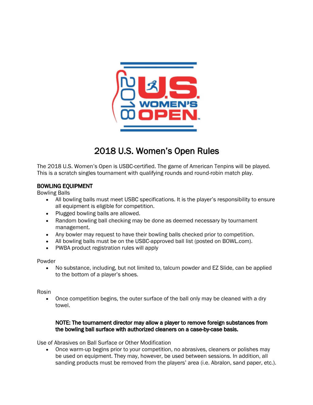 2018 U.S. Women's Open Rules