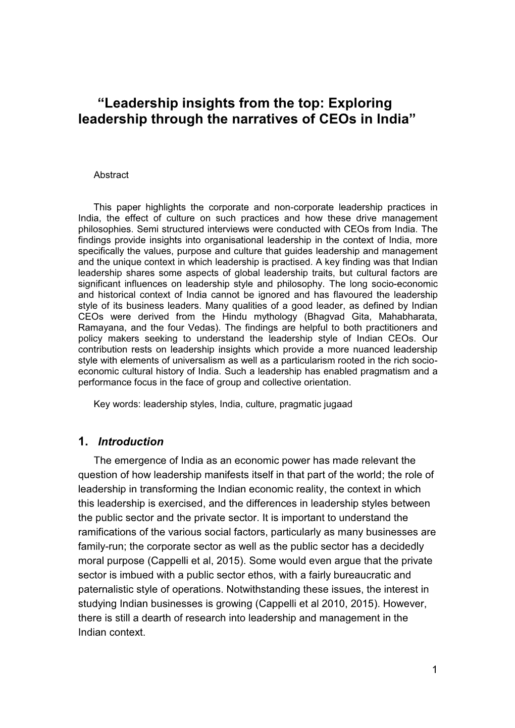 “Leadership Insights from the Top: Exploring Leadership Through the Narratives of Ceos in India”