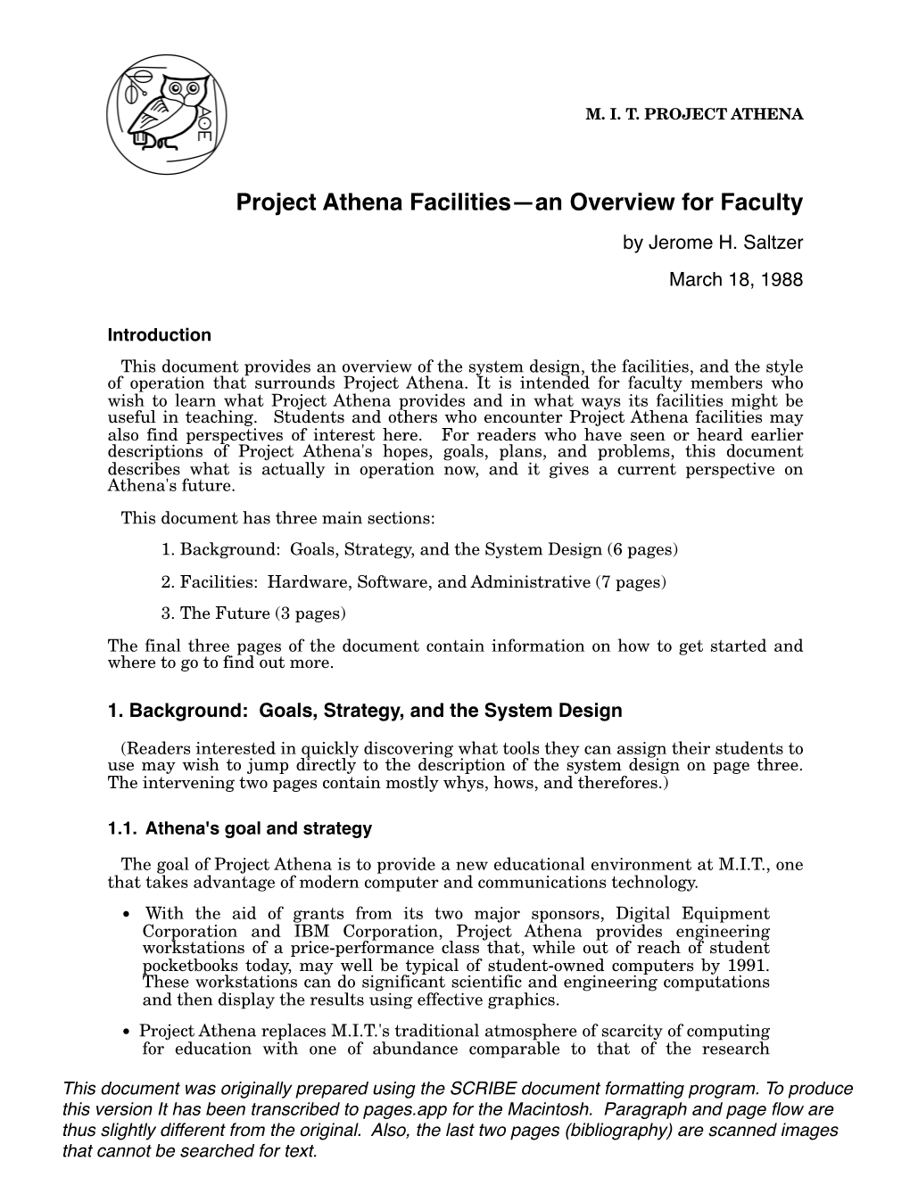 Project Athena Facilities—An Overview for Faculty by Jerome H