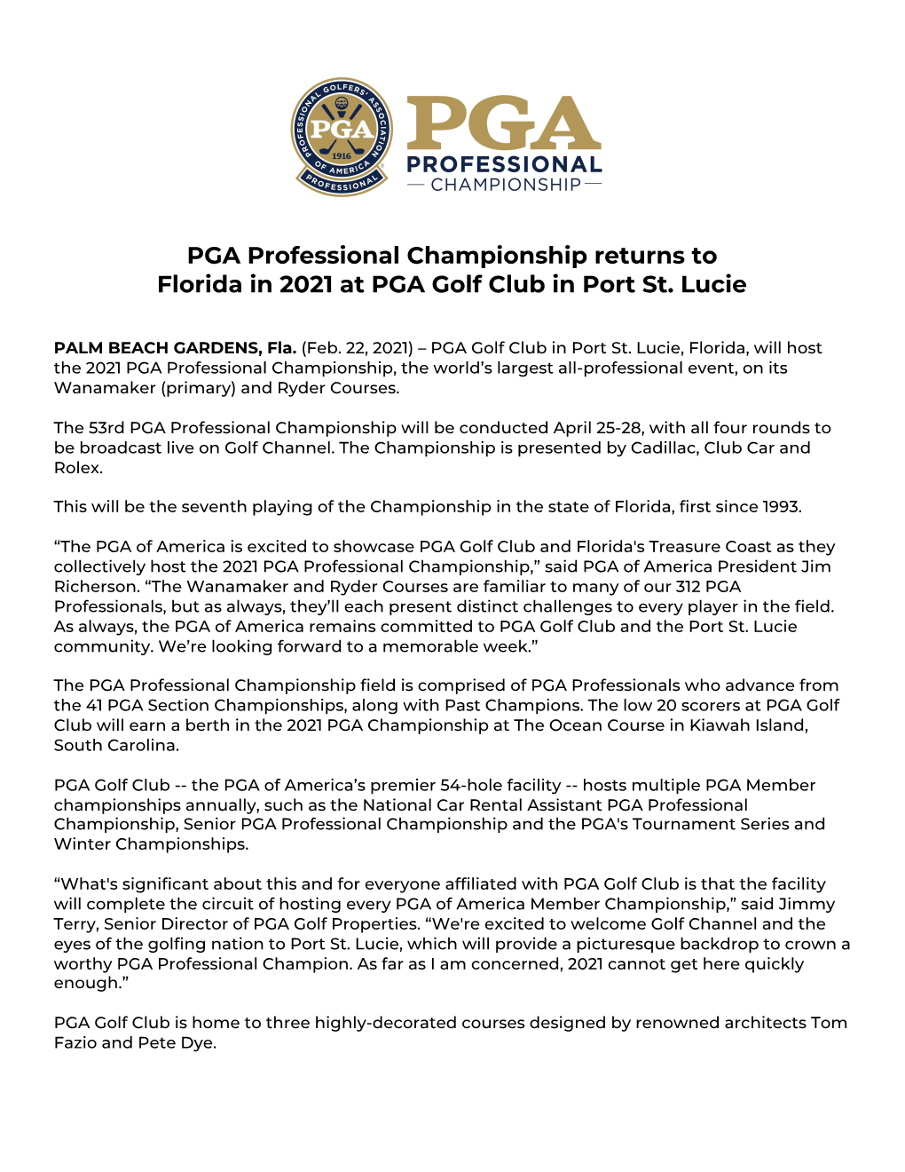 PGA Professional Championship at PGA Golf Club in Port St. Lucie