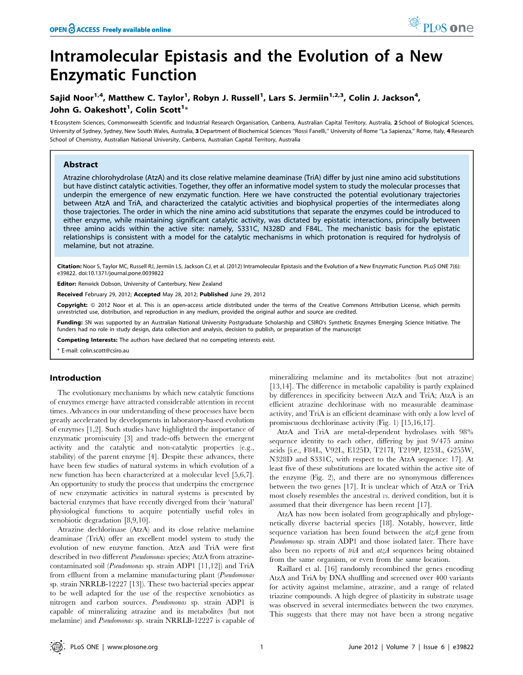 Intramolecular Epistasis and the Evolution of a New Enzymatic Function