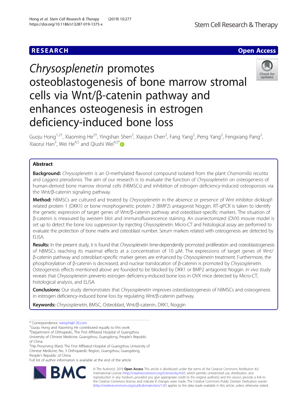 Chrysosplenetin Promotes Osteoblastogenesis of Bone Marrow