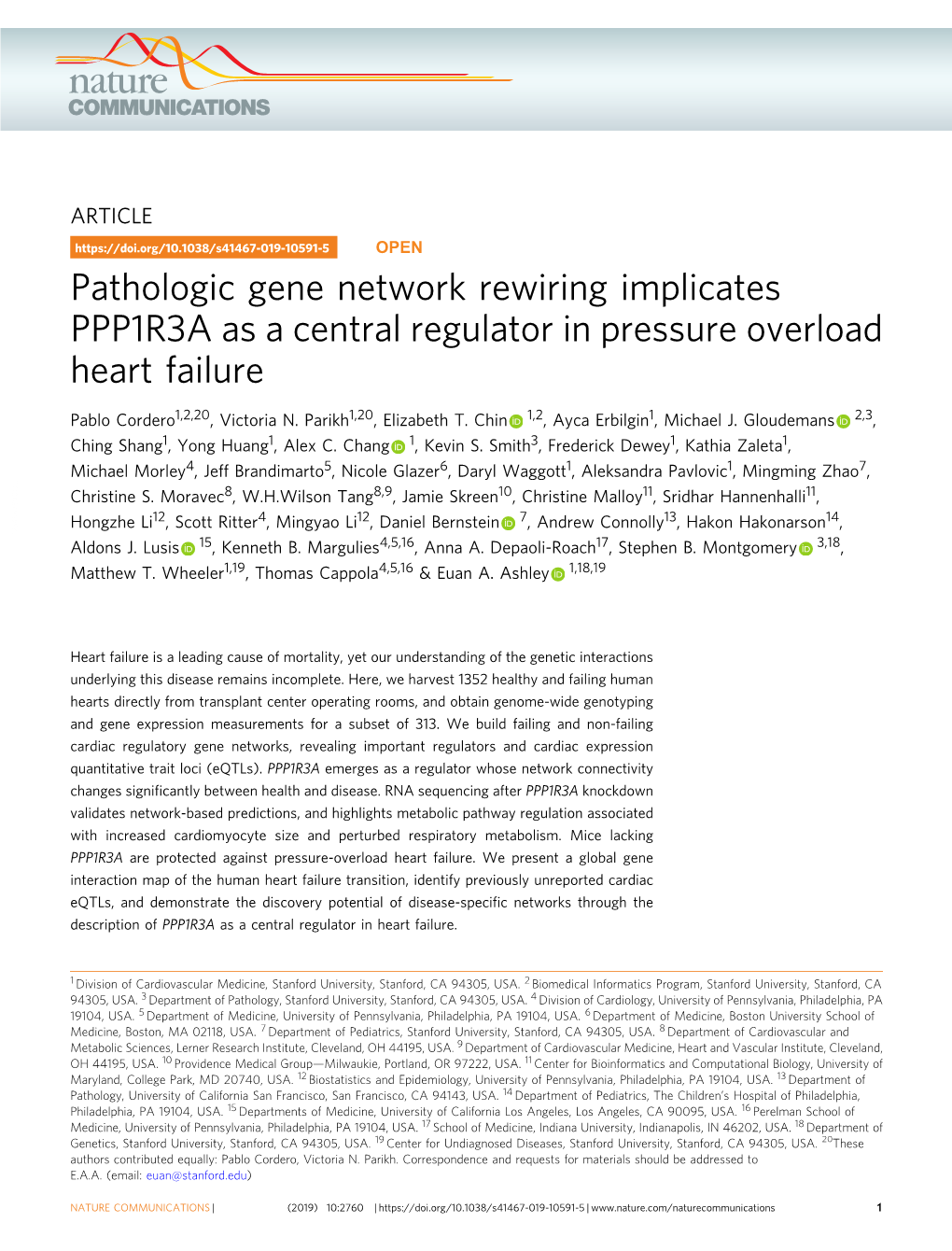 Pathologic Gene Network Rewiring Implicates PPP1R3A As a Central Regulator in Pressure Overload Heart Failure