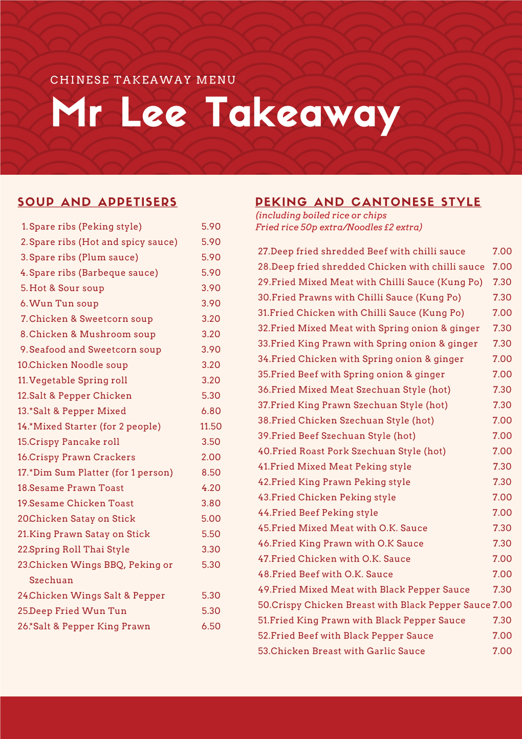 Chinese Takeaway Menu