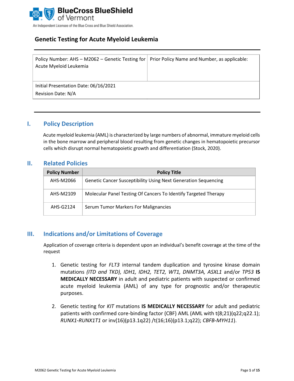 M2062: Genetic Testing for Acute Myeloid Leukemia