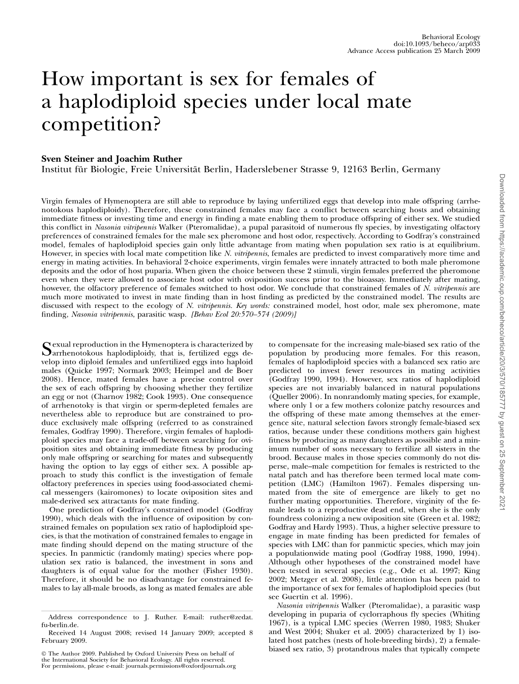 How Important Is Sex for Females of a Haplodiploid Species Under Local Mate Competition?