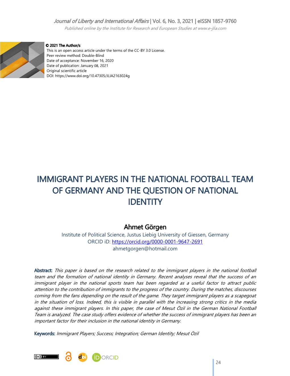 Immigrant Players in the National Football Team of Germany and the Question of National Identity
