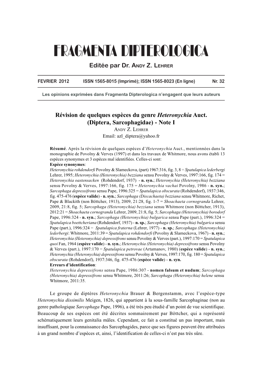 Fragmenta Dipterologica, Nr. 32.Pmd