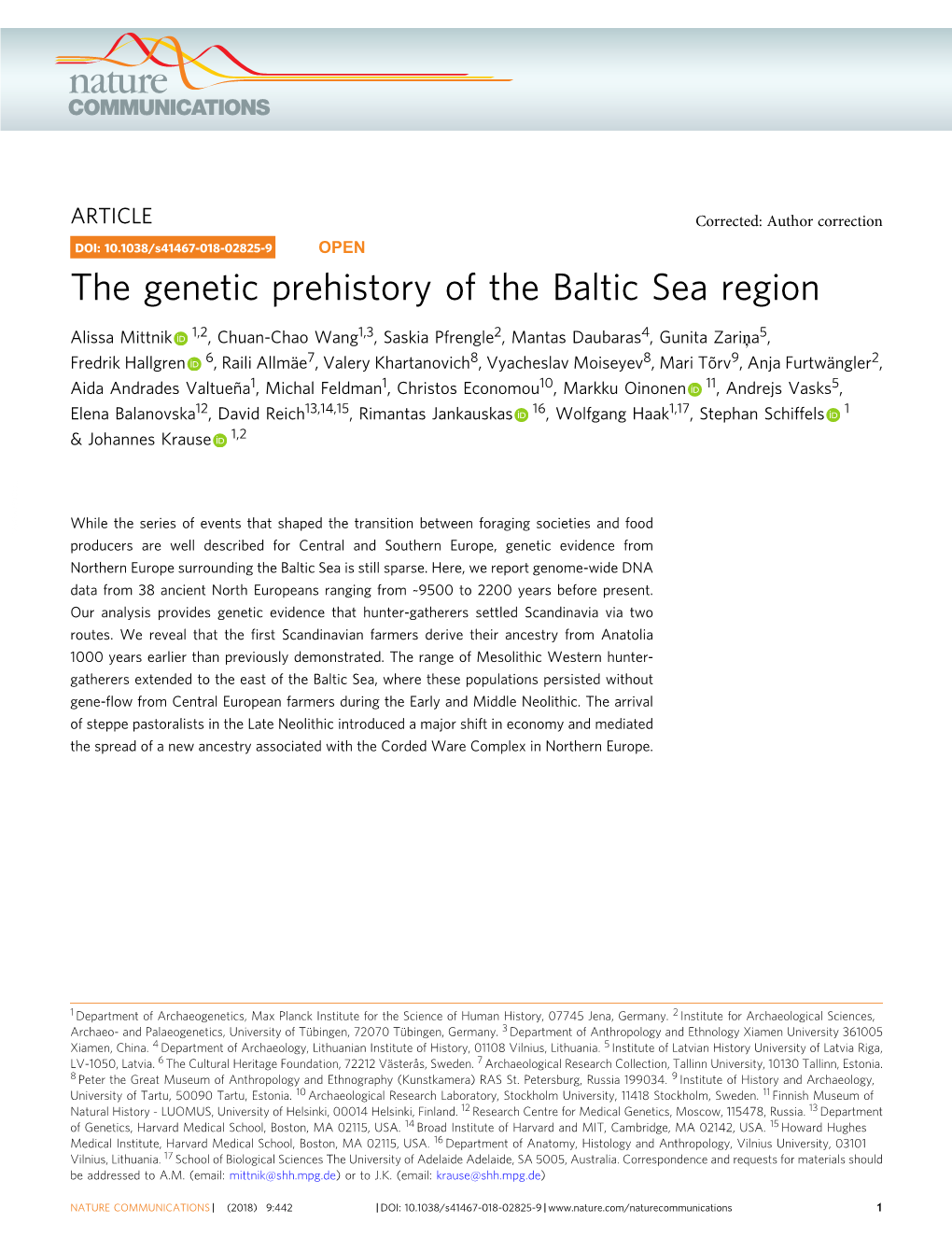 The Genetic Prehistory of the Baltic Sea Region