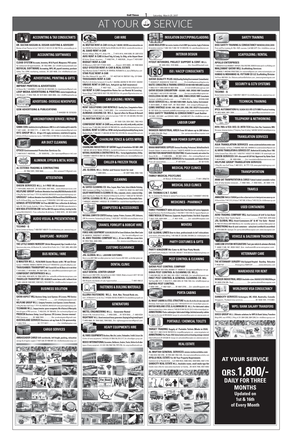 CLASSIFIED ADVERTISING Gulf Times 2 Saturday, March 25, 2017 CLASSIFIED ADVERTISING