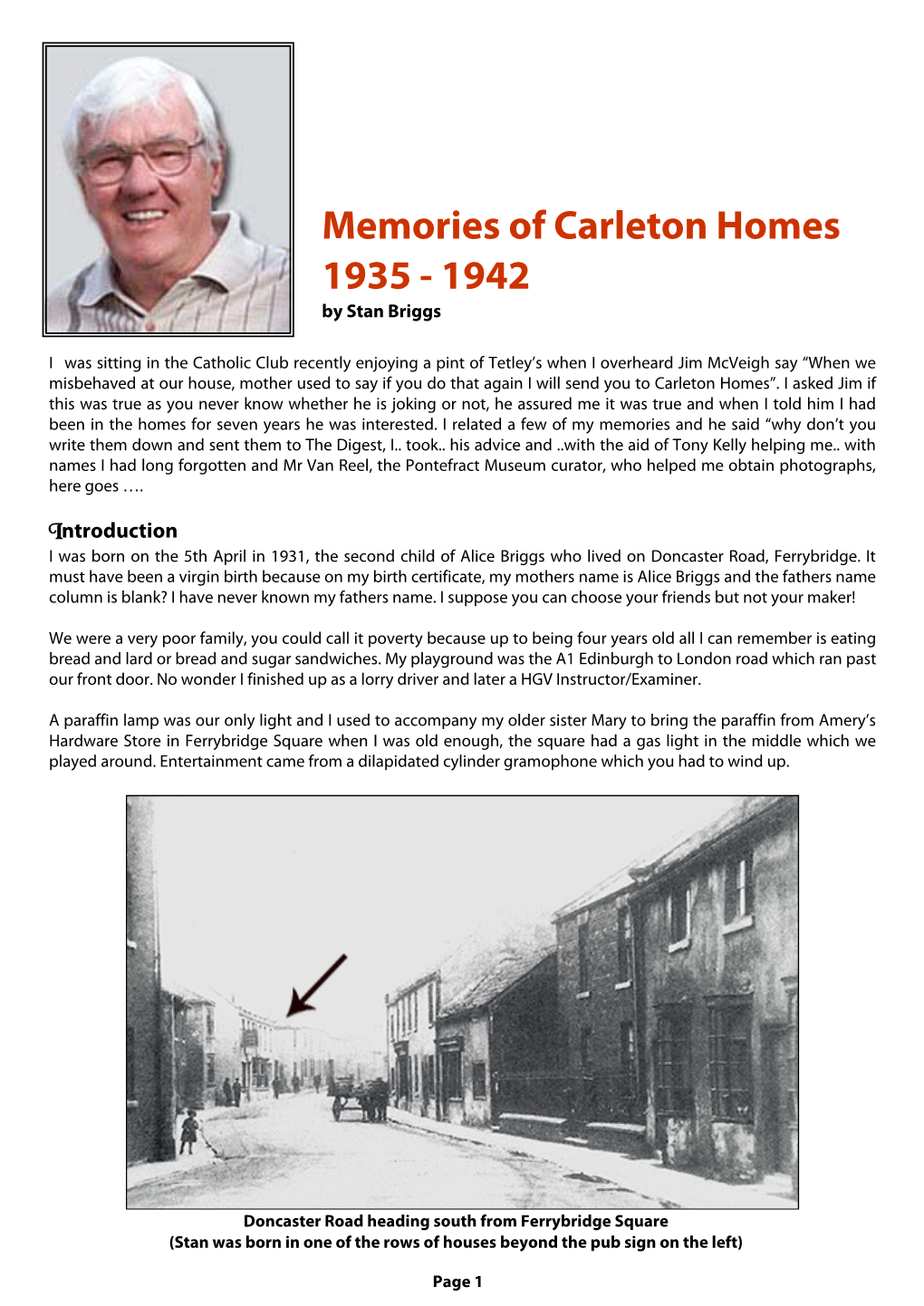 Memories of Carleton Homes 1935 - 1942 by Stan Briggs