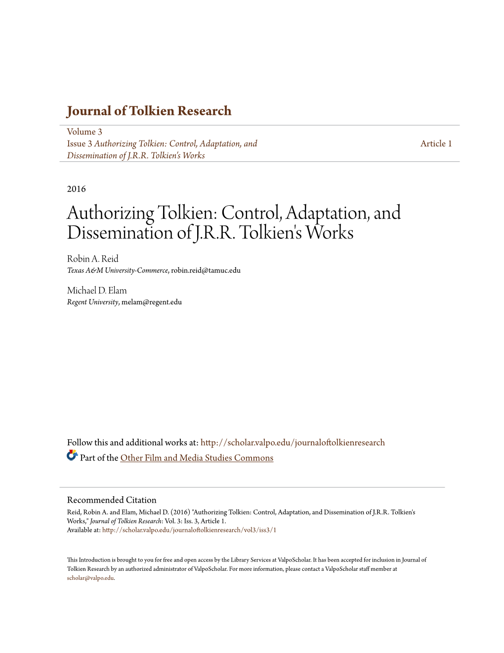 Control, Adaptation, and Dissemination of J.R.R