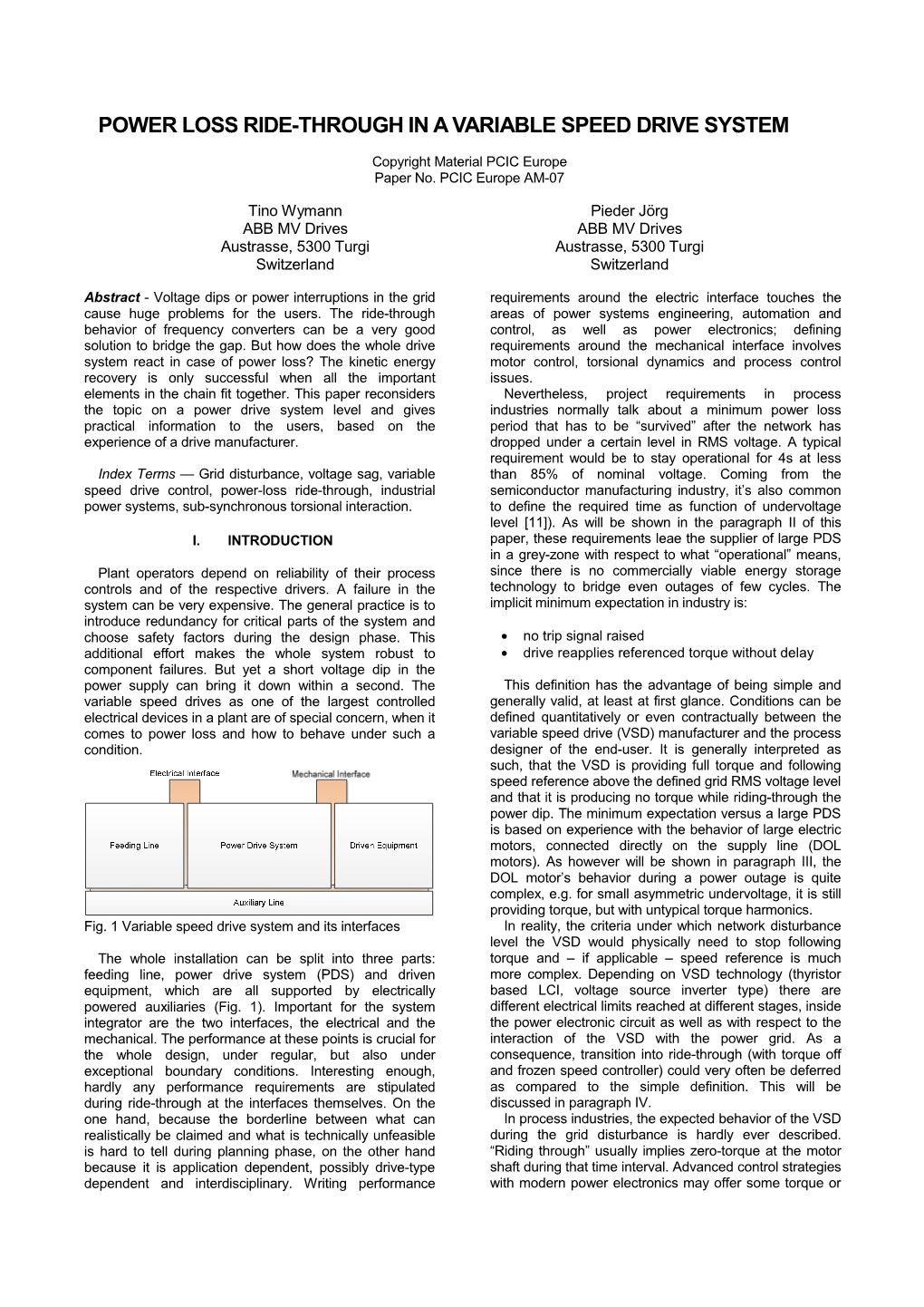 Power Loss Ride-Through in a Variable Speed Drive System