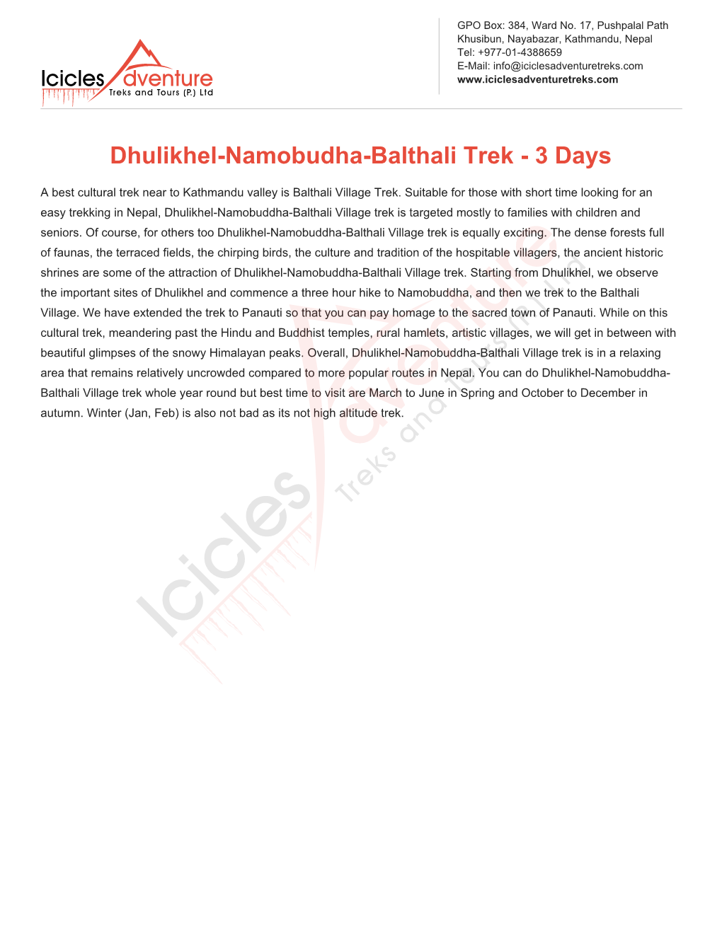 Dhulikhel-Namobudha-Balthali Trek - 3 Days