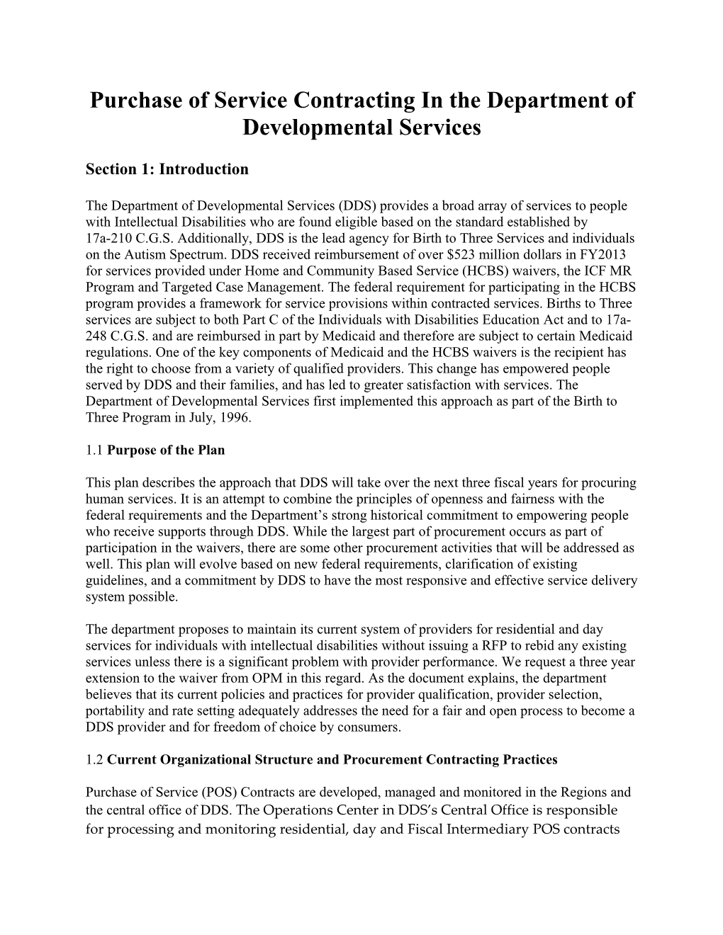 Purchase of Service Contracting in the Department of Developmental Services