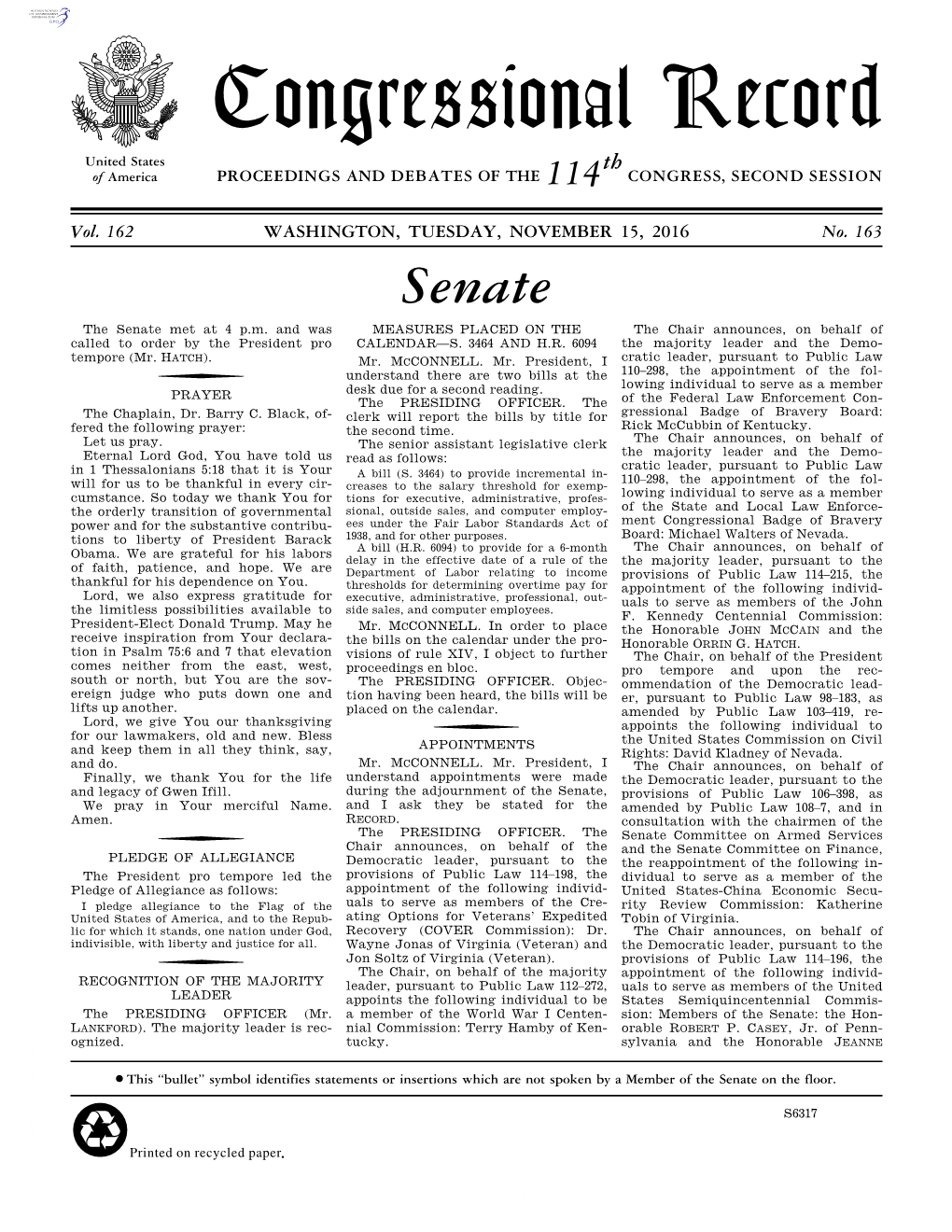 Congressional Record United States Th of America PROCEEDINGS and DEBATES of the 114 CONGRESS, SECOND SESSION