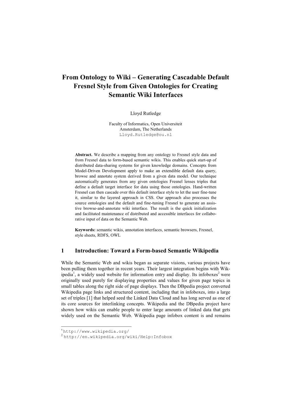 From Ontology to Wiki – Generating Cascadable Default Fresnel Style from Given Ontologies for Creating Semantic Wiki Interfaces