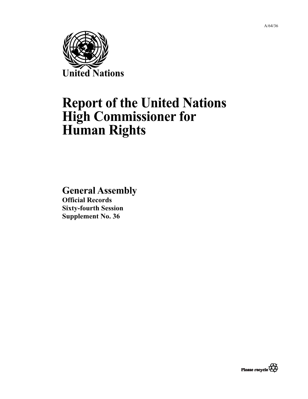 Report of the United Nations High Commissioner for Human Rights