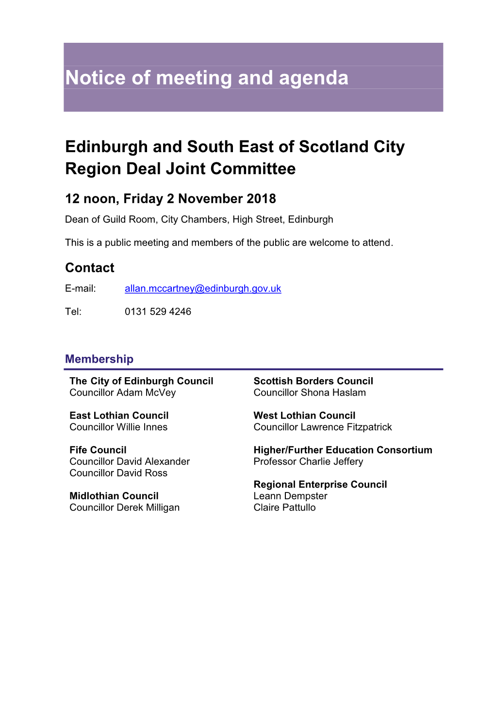 Edinburgh and South East of Scotland City Region Deal Joint Committee