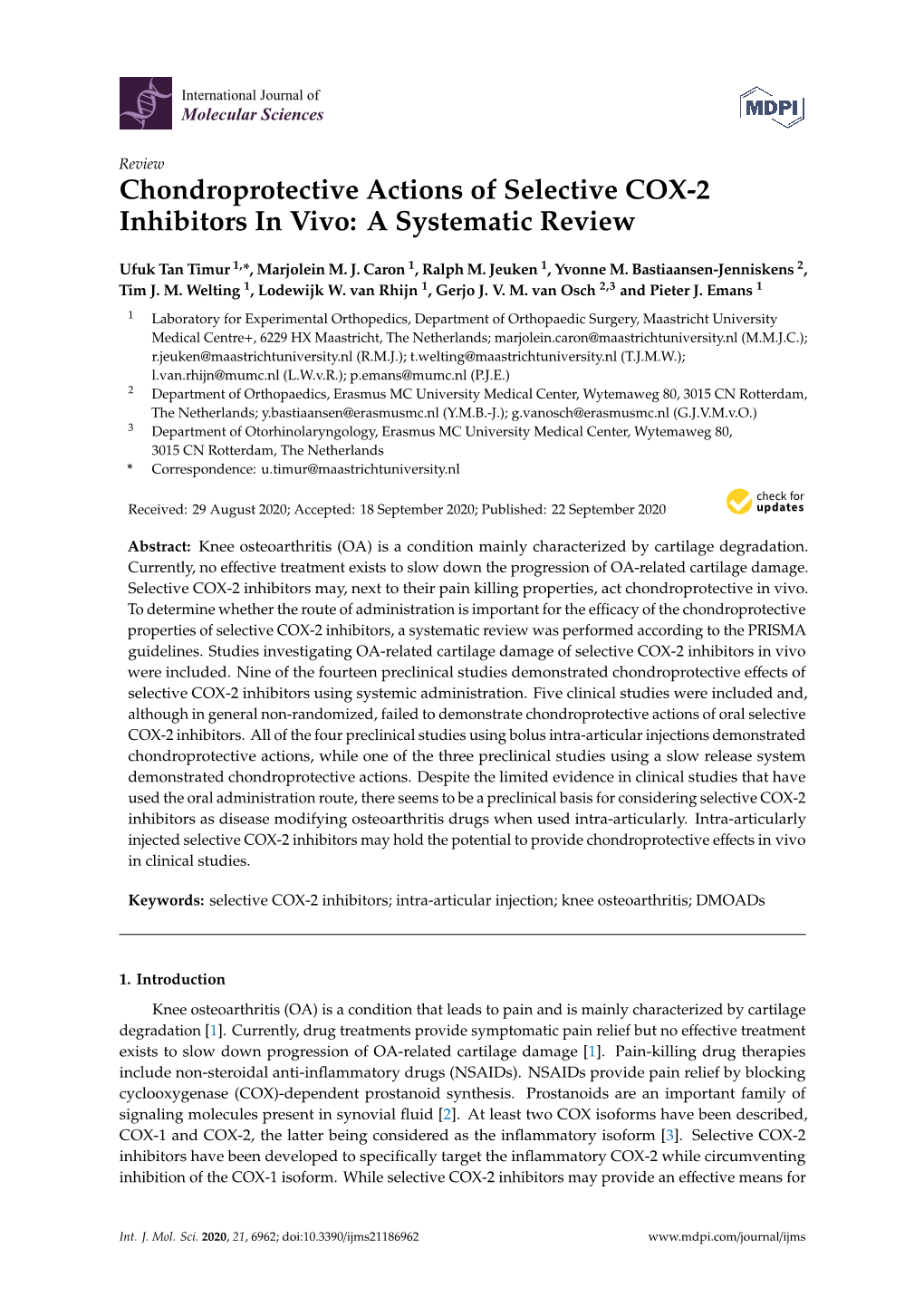 Chondroprotective Actions of Selective COX-2 Inhibitors in Vivo: a Systematic Review