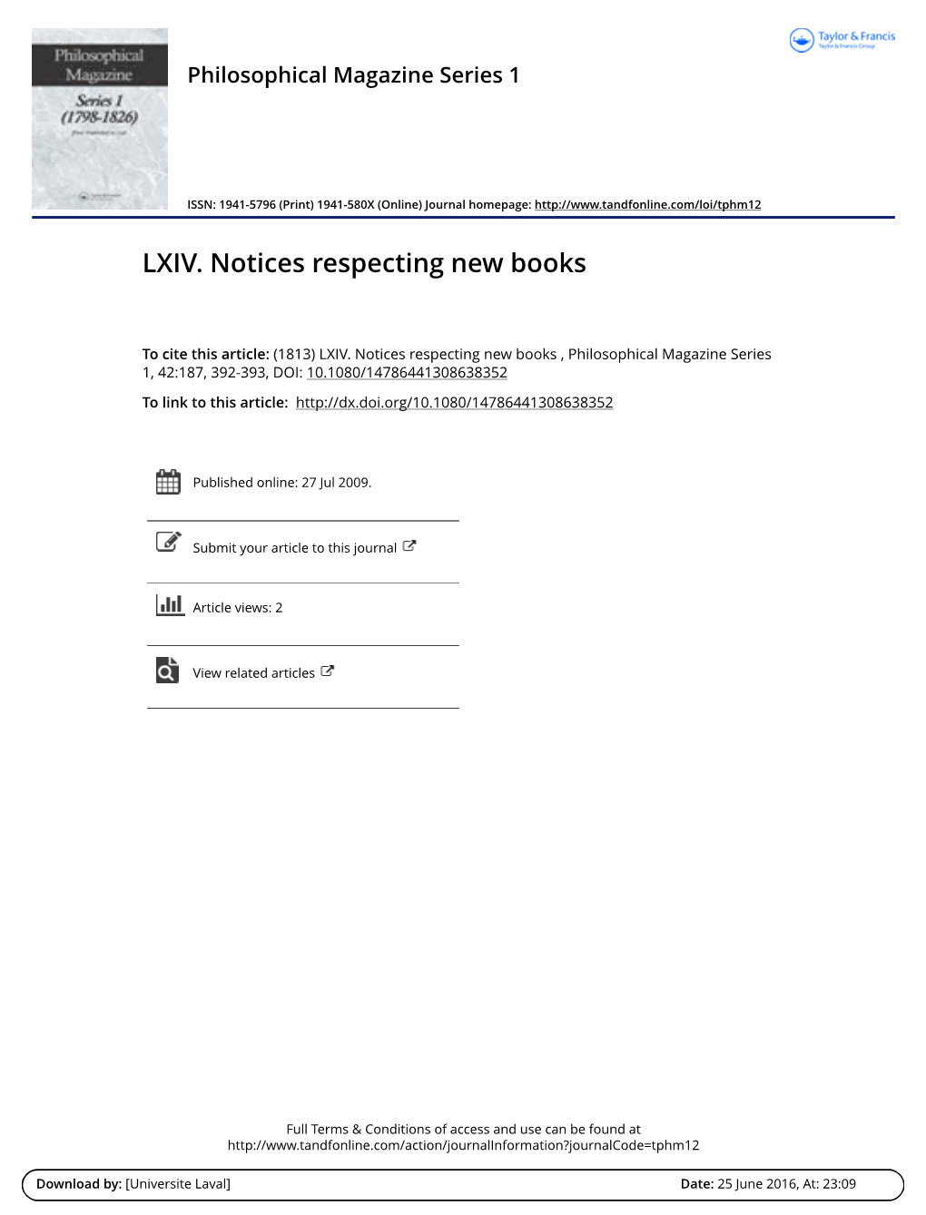 LXIV. Notices Respecting New Books