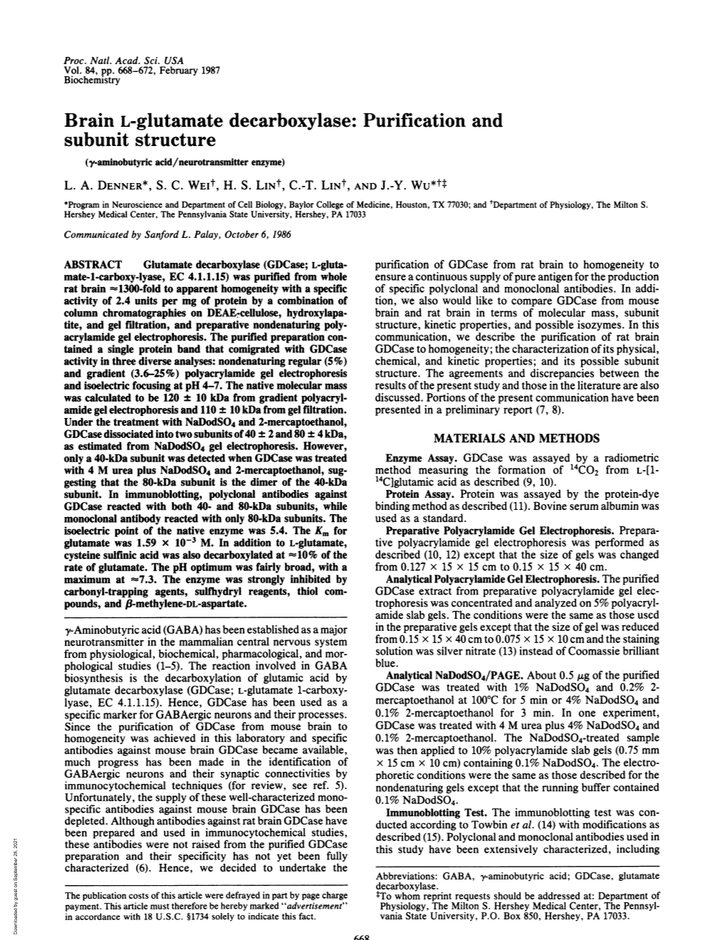 Subunit Structure (Y-Aminobutyric Acid/Neurotransmitter Enzyme) L