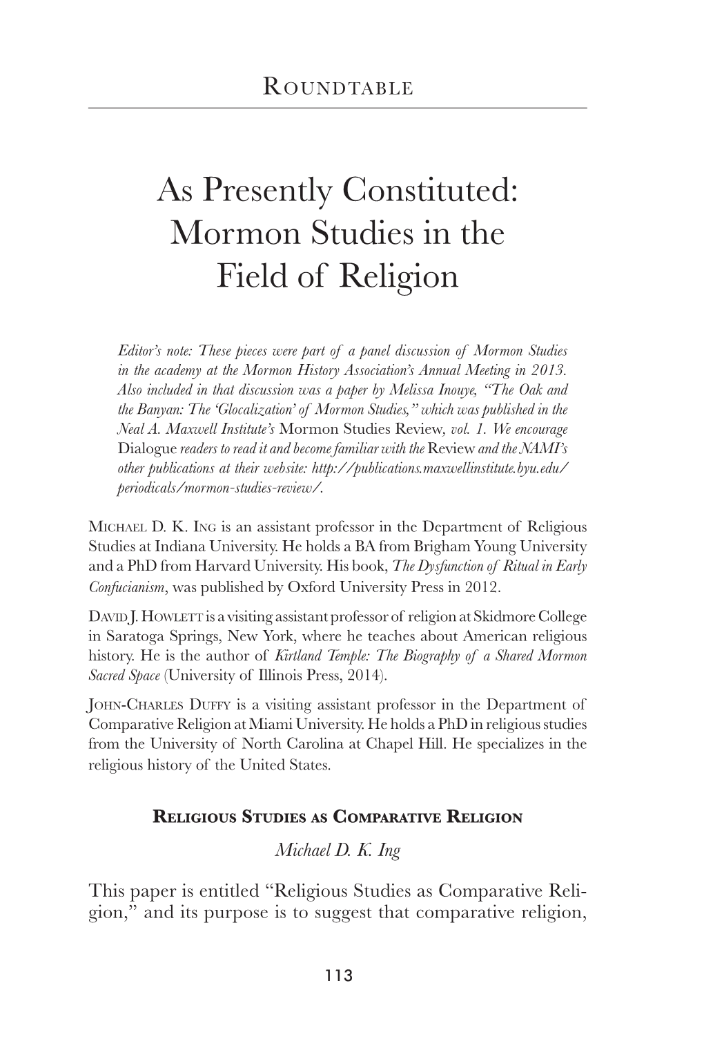 Mormon Studies in the Field of Religion