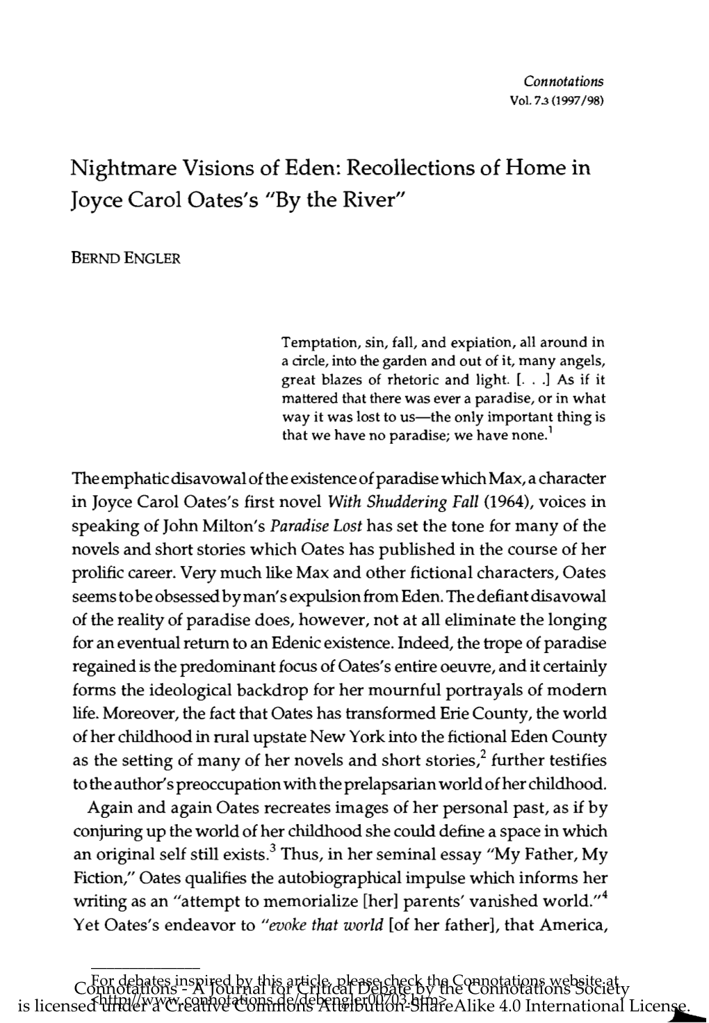 Recollections of Home in Joyce Carol Oates's "By the River"