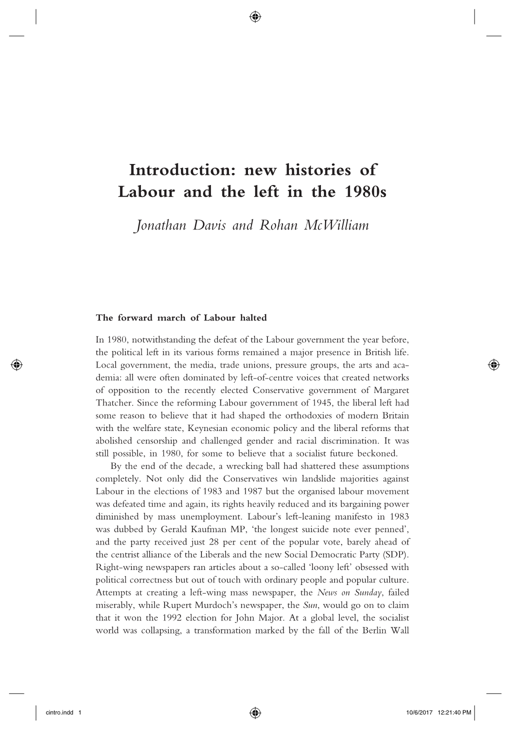 New Histories of Labour and the Left in the 1980S