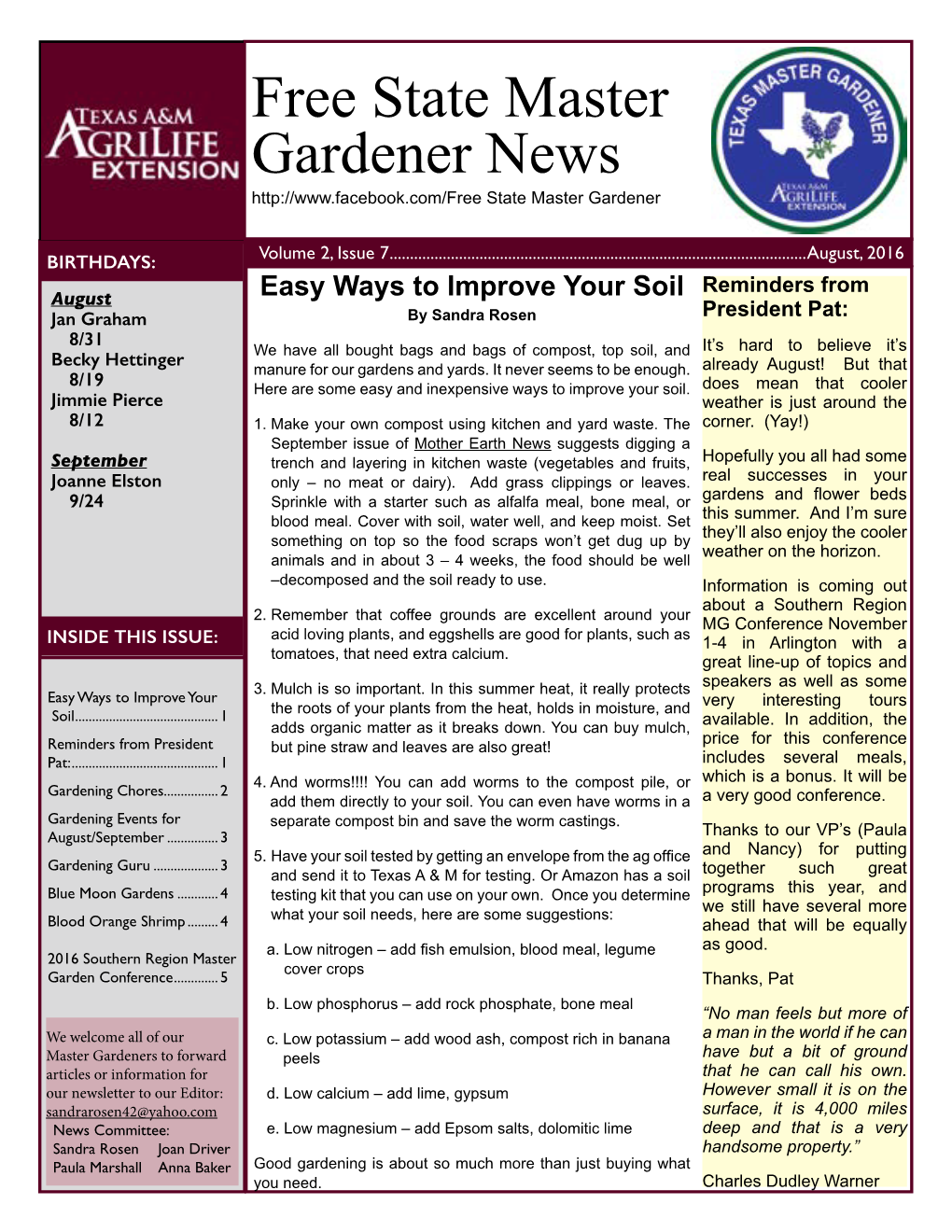 Free State Master Gardener News State Master Gardener