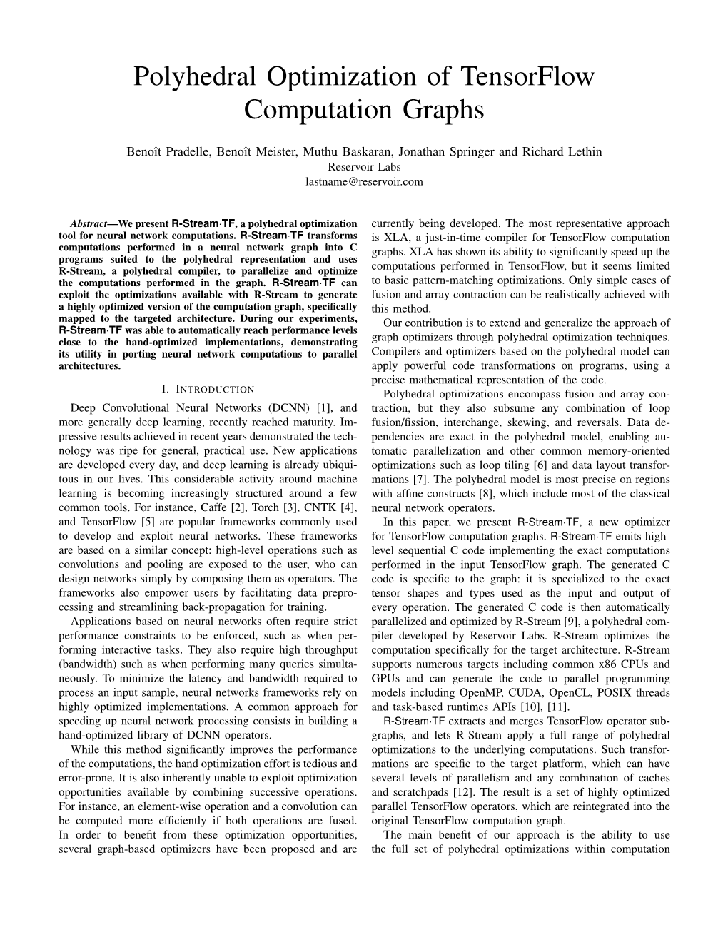 Polyhedral Optimization of Tensorflow Computation Graphs