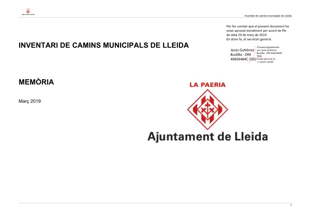 Inventari De Camins Municipals De Lleida Memòria