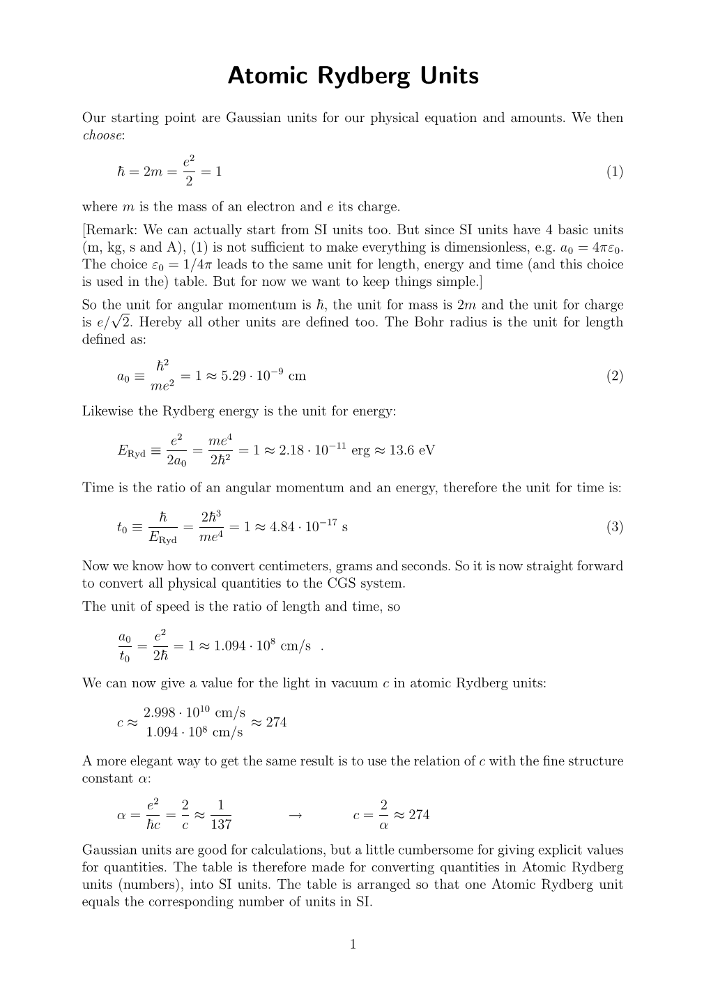 Atomic Rydberg Units