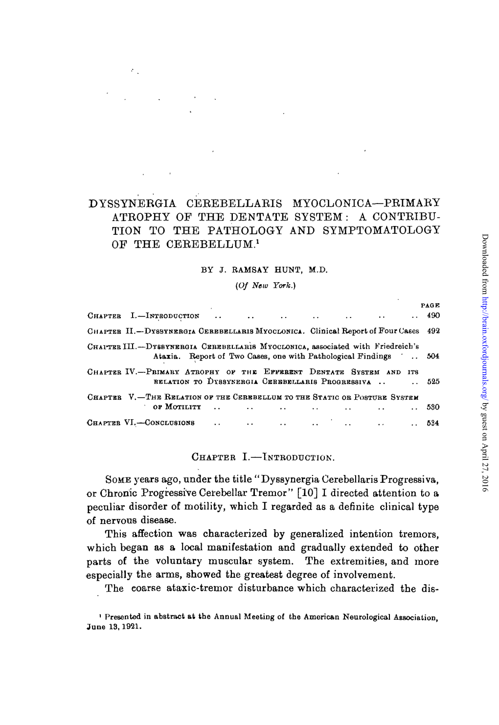 Dyssynergia Ceeebellaeis Myoclonica—Peimaey Ateophy of the Dentate System : a Conteibu