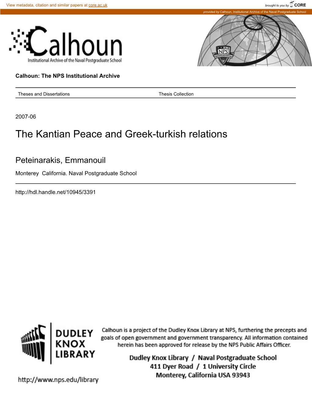 The Kantian Peace and Greek-Turkish Relations