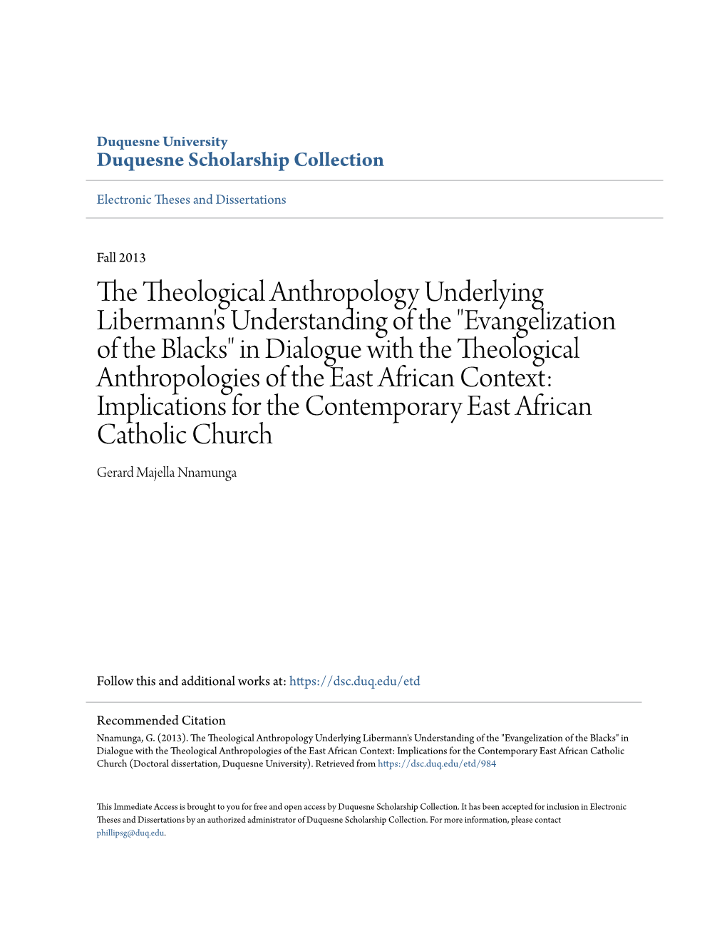 Evangelization of the Blacks