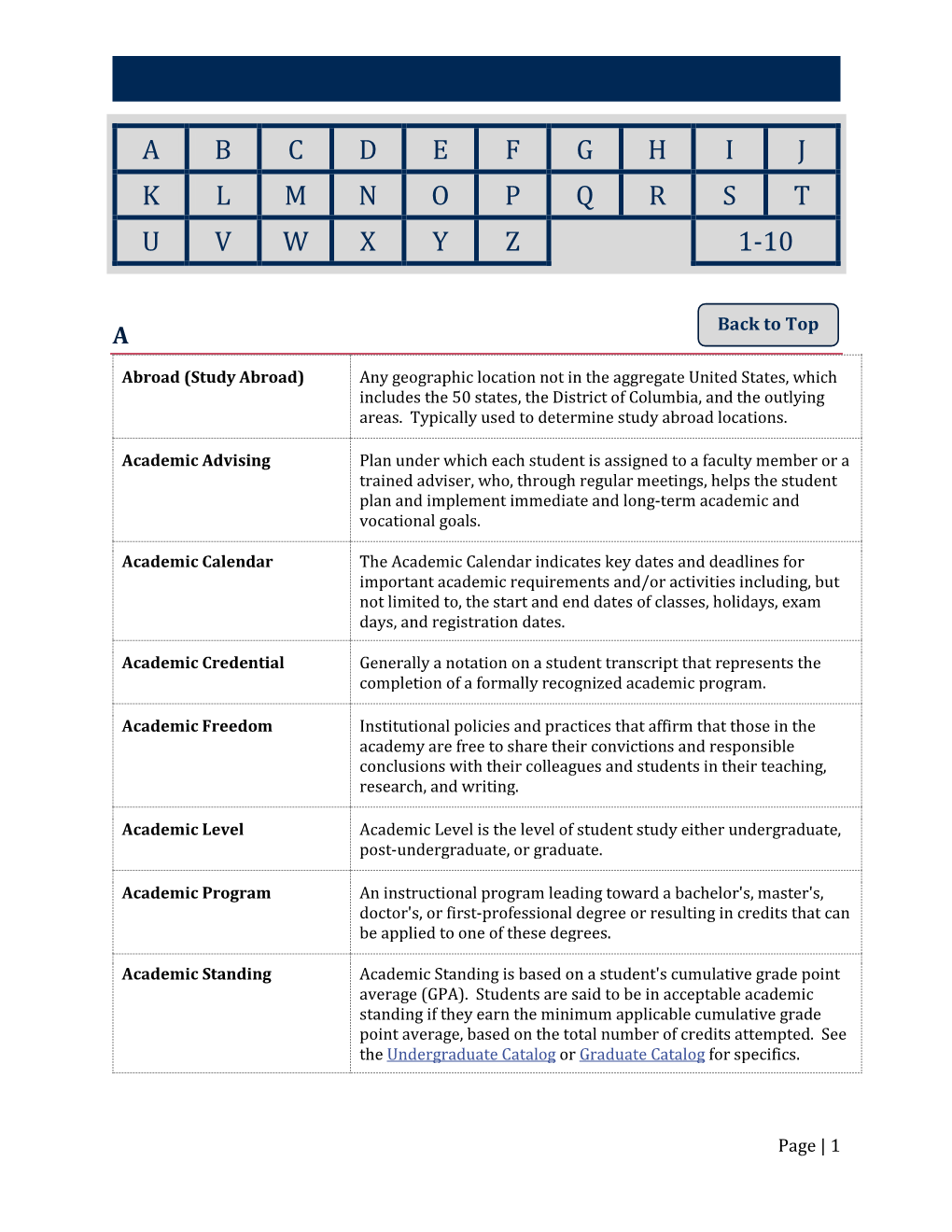 Institutional Research Data Glossary