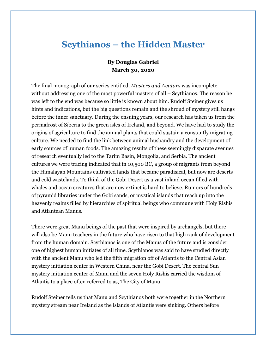 Scythianos- the Hidden Master by Douglas Gabriel