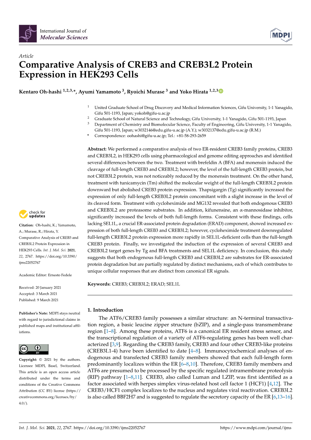 Comparative Analysis of CREB3 and CREB3L2 Protein Expression in HEK293 Cells