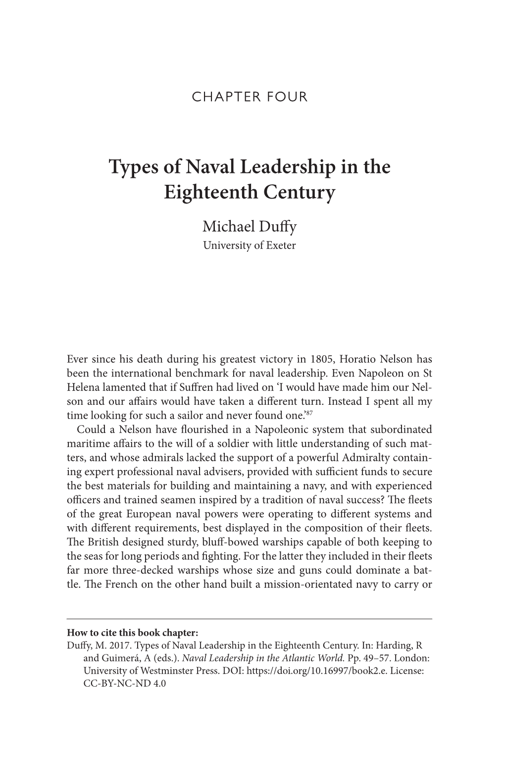 Types of Naval Leadership in the Eighteenth Century Michael Duffy University of Exeter