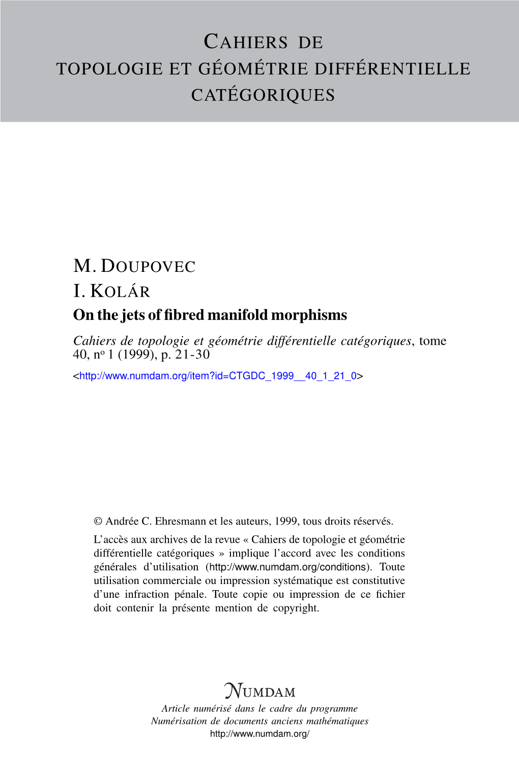 ON the JETS of FIBRED MANIFOLD MORPHISMS by M