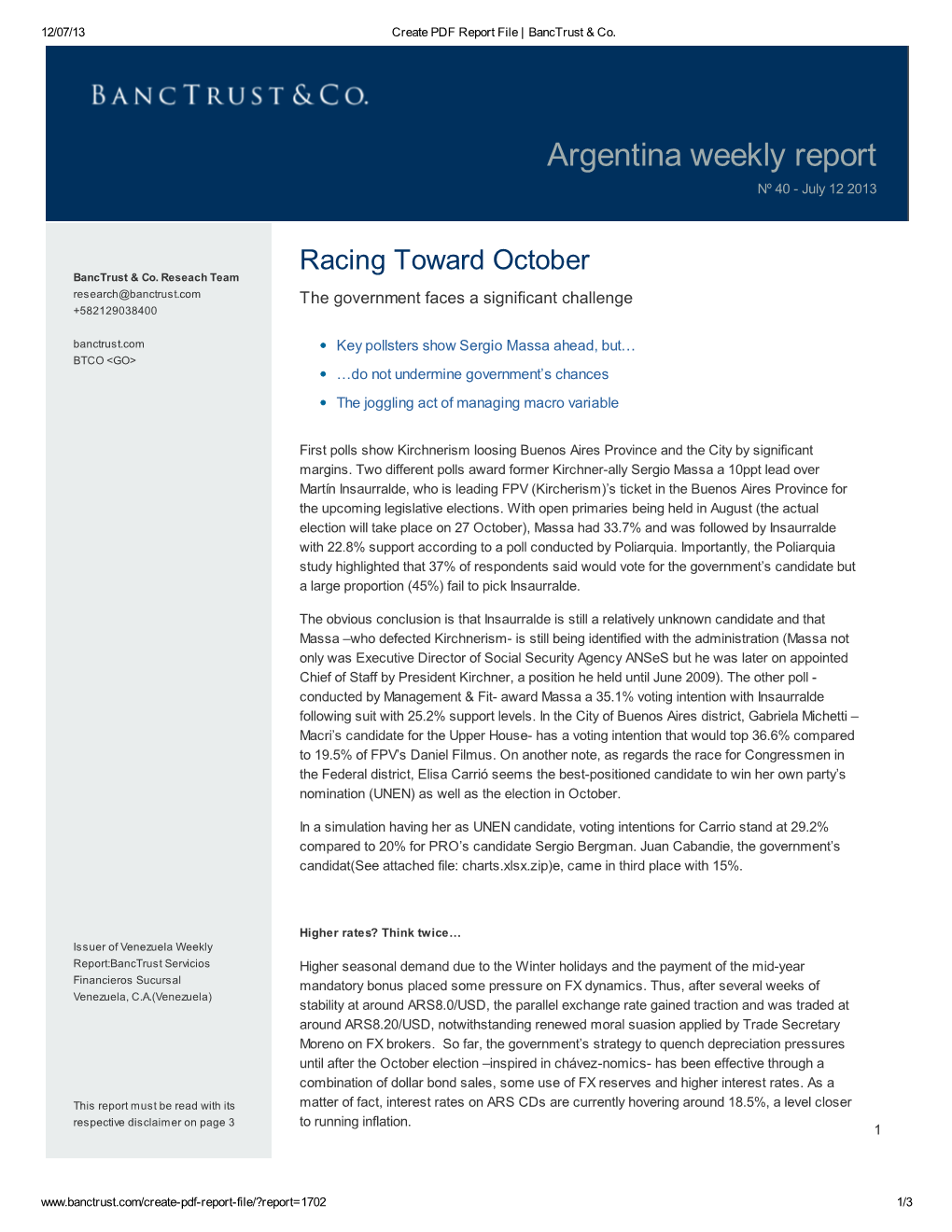 Argentina Weekly Report Nº 40 - July 12 2013