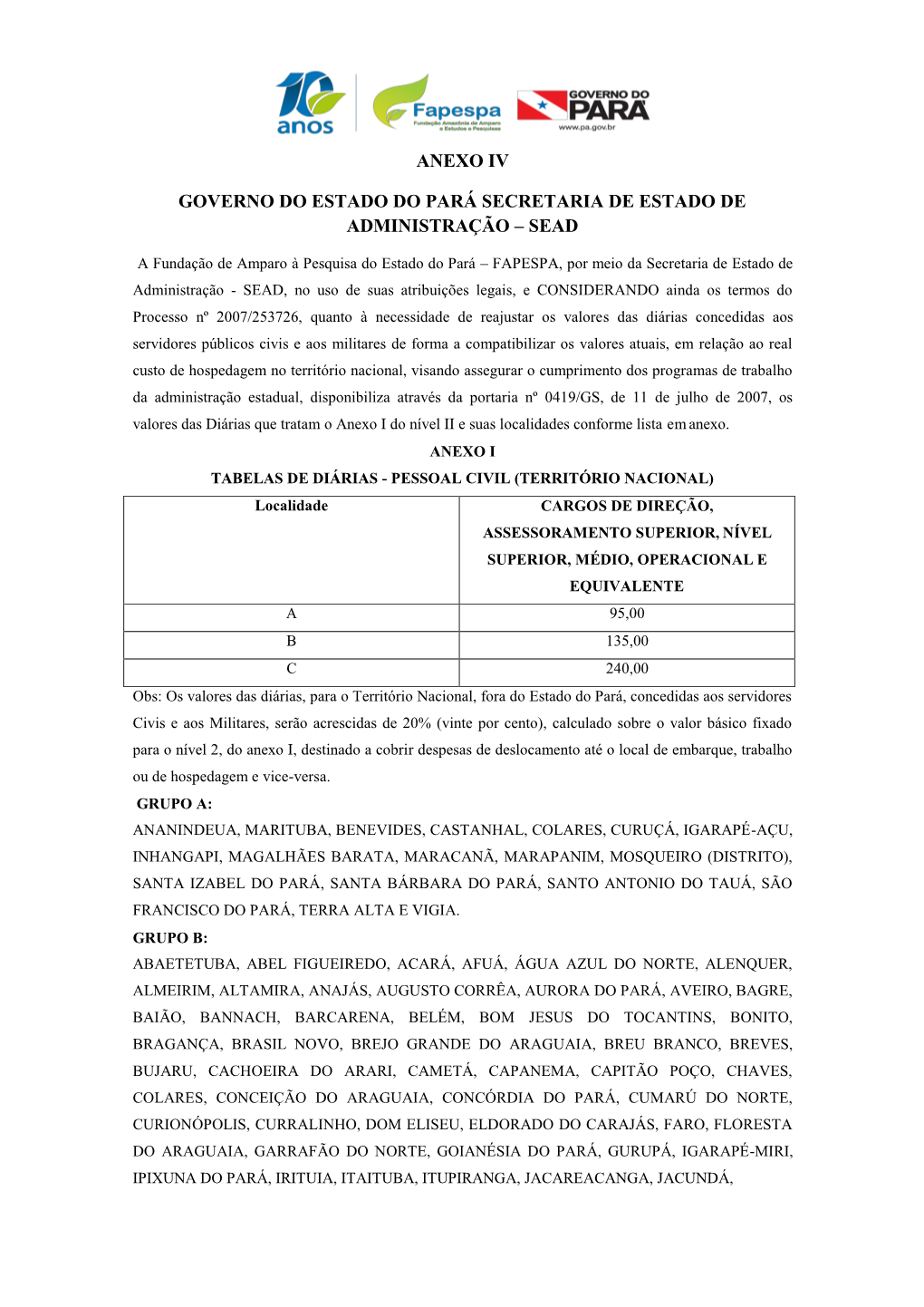 Anexo Iv Governo Do Estado Do Pará Secretaria De