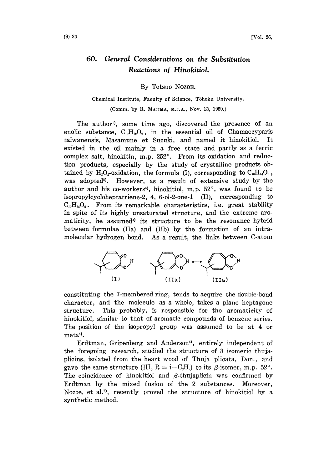60. General Considerations on the Substitution Reactions O F Hinokitiol