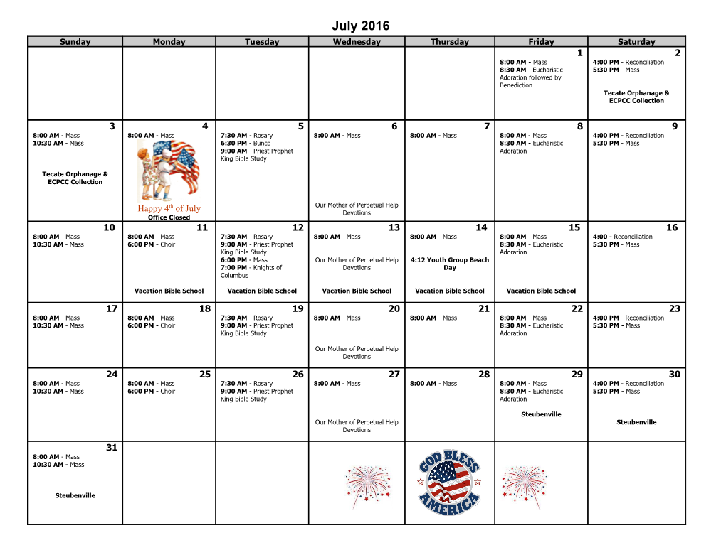 Calendar for PCS Schedule for Word 2000