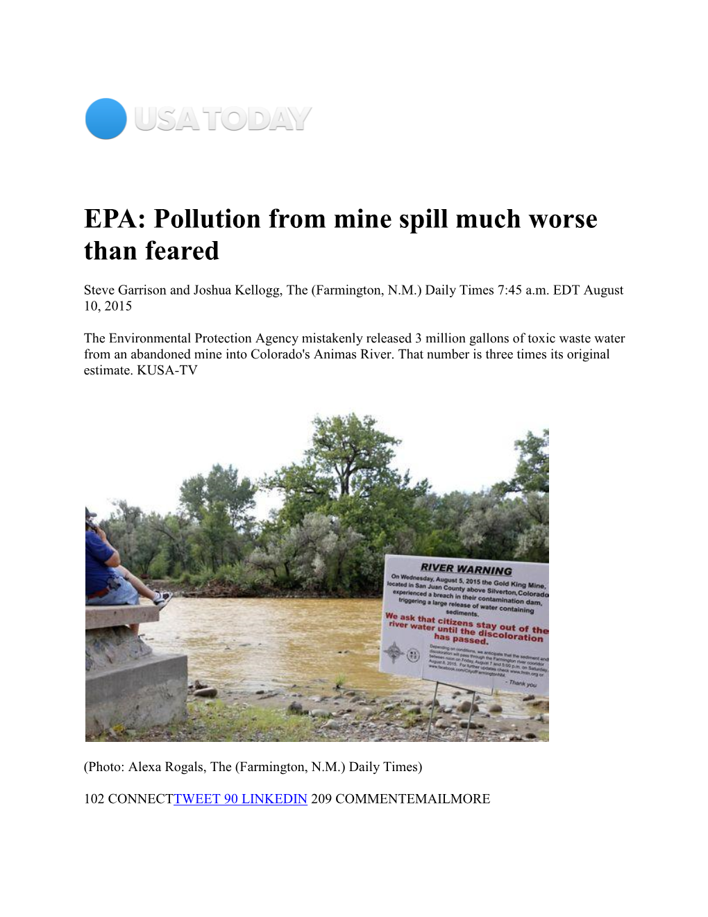 EPA: Pollution from Mine Spill Much Worse Than Feared