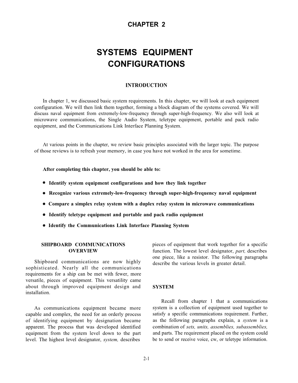 Systems Equipment Configurations