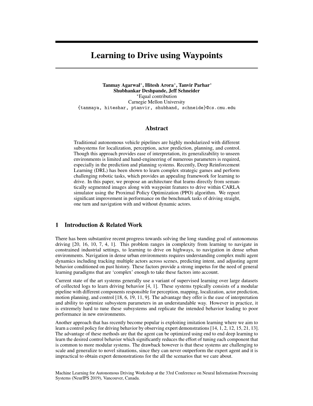 Learning to Drive Using Waypoints