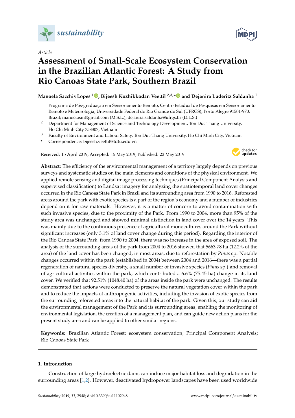 Assessment of Small-Scale Ecosystem Conservation in the Brazilian Atlantic Forest: a Study from Rio Canoas State Park, Southern Brazil