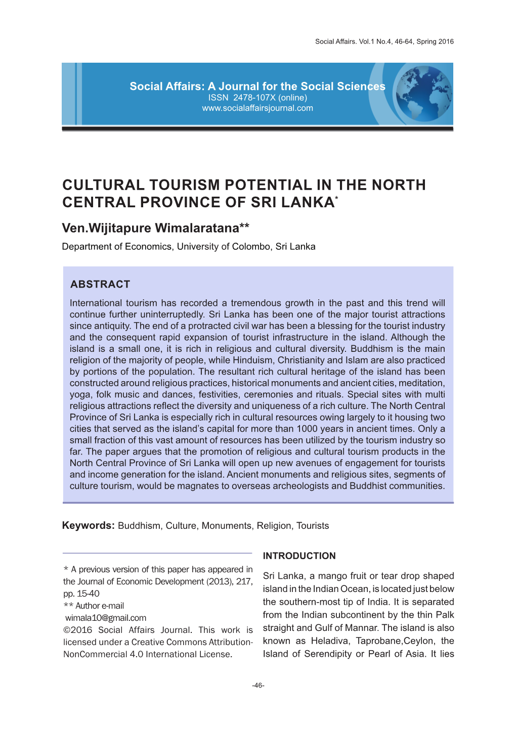 4. Cultural Tourism Potential in the North Central Province of Sri Lanka